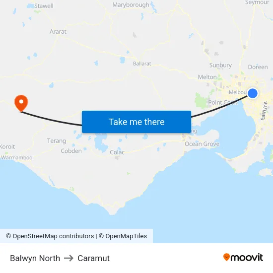Balwyn North to Caramut map