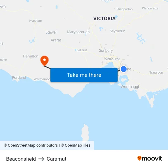 Beaconsfield to Caramut map