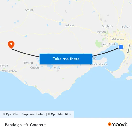 Bentleigh to Caramut map