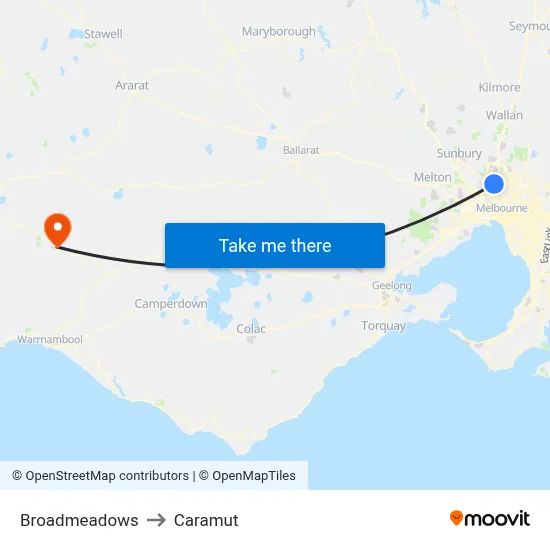 Broadmeadows to Caramut map