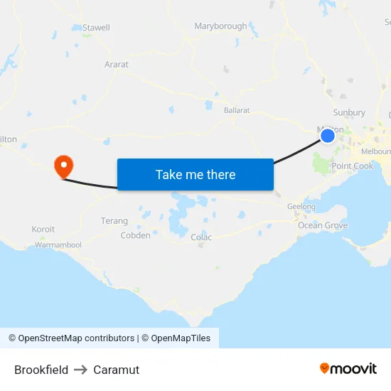 Brookfield to Caramut map
