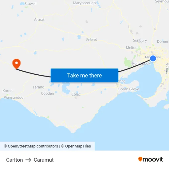 Carlton to Caramut map