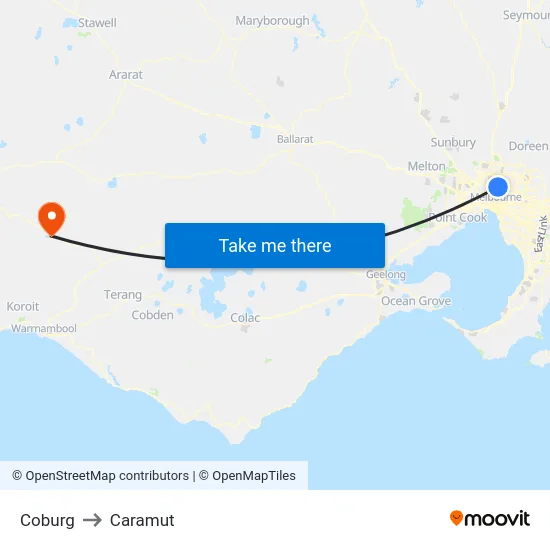 Coburg to Caramut map