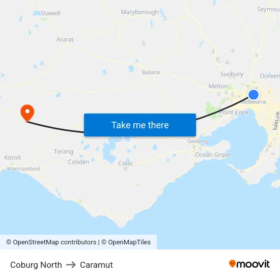 Coburg North to Caramut map