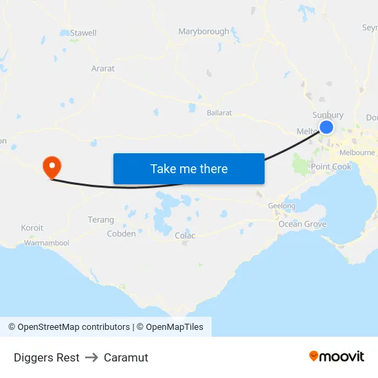 Diggers Rest to Caramut map