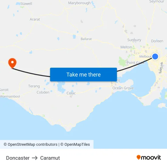 Doncaster to Caramut map