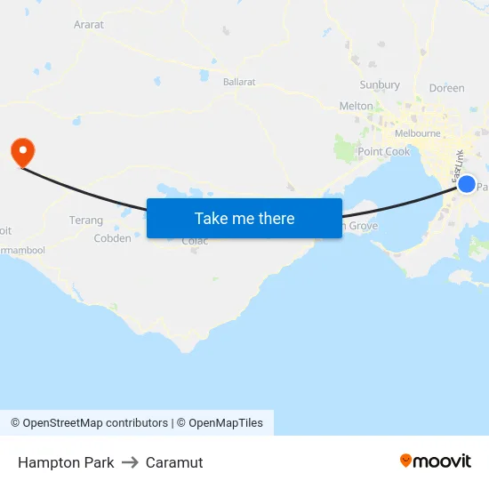 Hampton Park to Caramut map