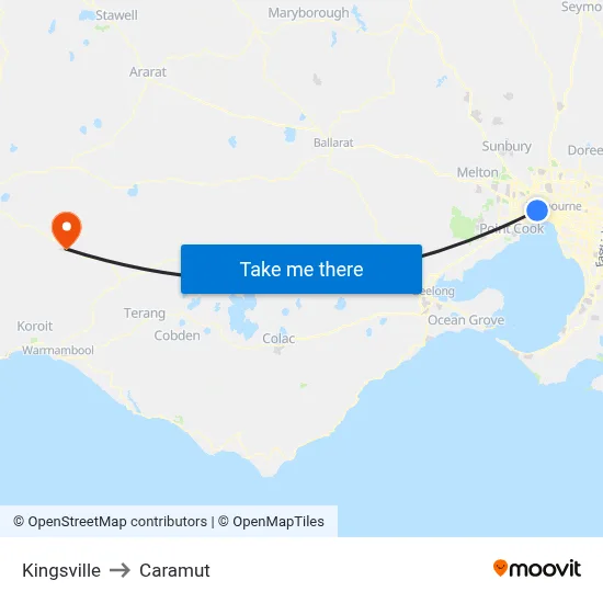 Kingsville to Caramut map