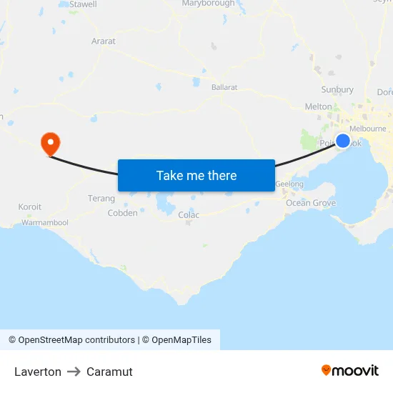 Laverton to Caramut map