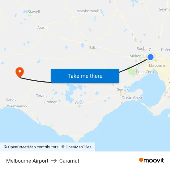 Melbourne Airport to Caramut map