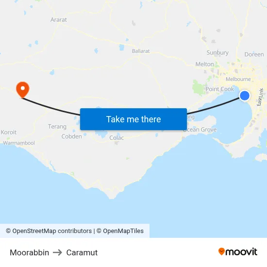 Moorabbin to Caramut map