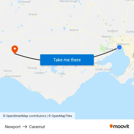 Newport to Caramut map