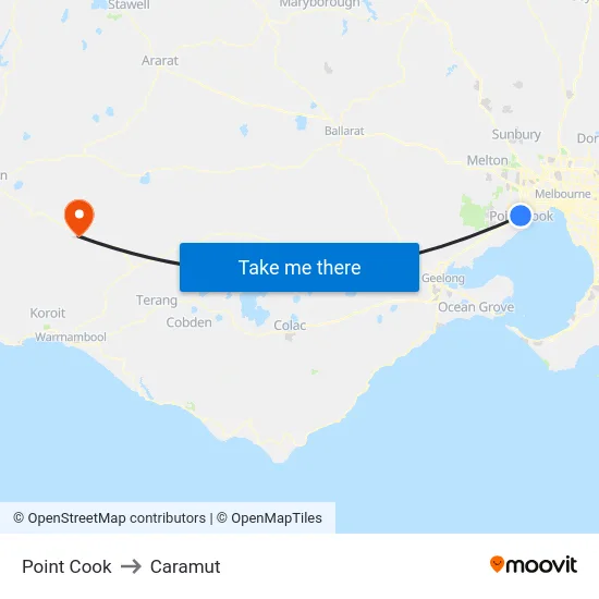 Point Cook to Caramut map