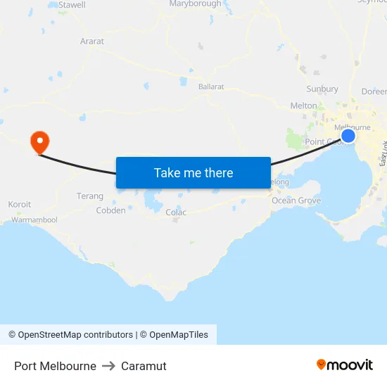 Port Melbourne to Caramut map
