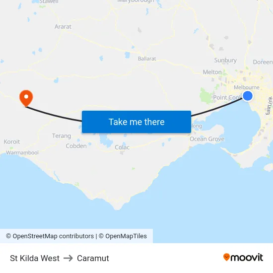 St Kilda West to Caramut map