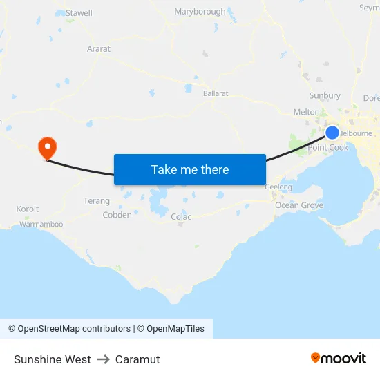 Sunshine West to Caramut map