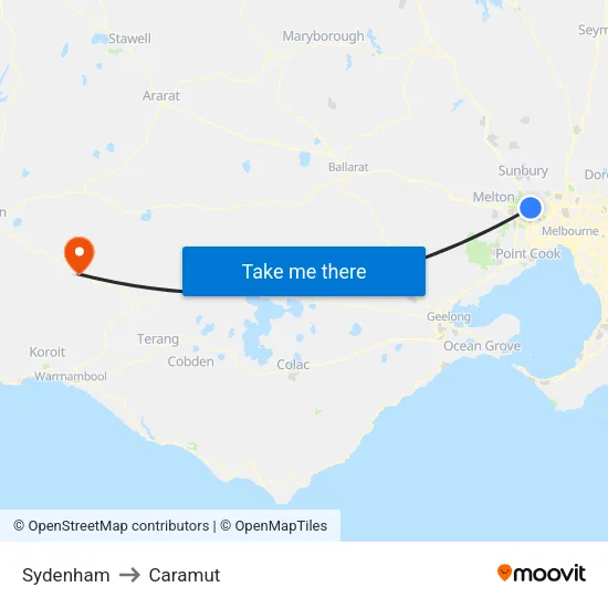Sydenham to Caramut map