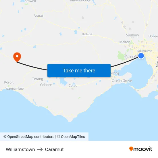 Williamstown to Caramut map