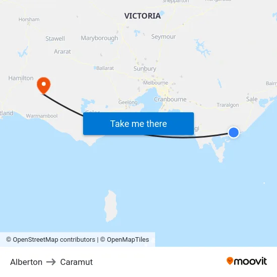 Alberton to Caramut map