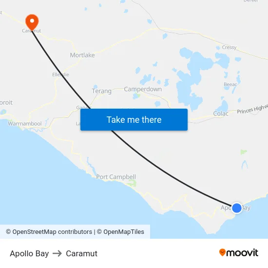 Apollo Bay to Caramut map