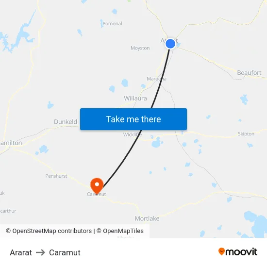 Ararat to Caramut map