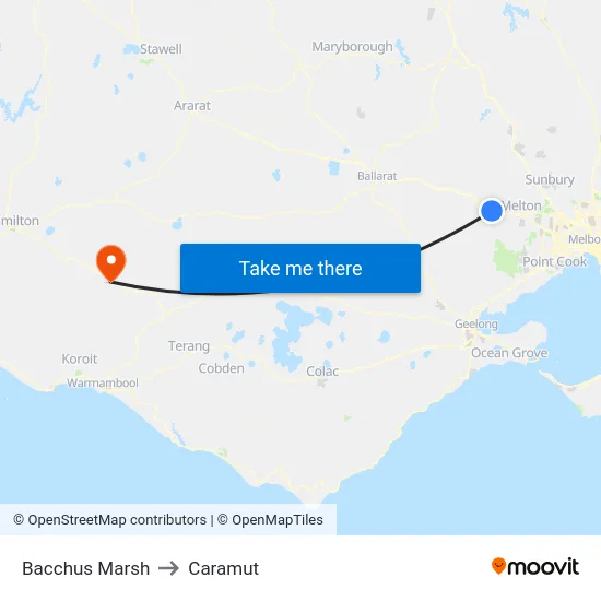 Bacchus Marsh to Caramut map