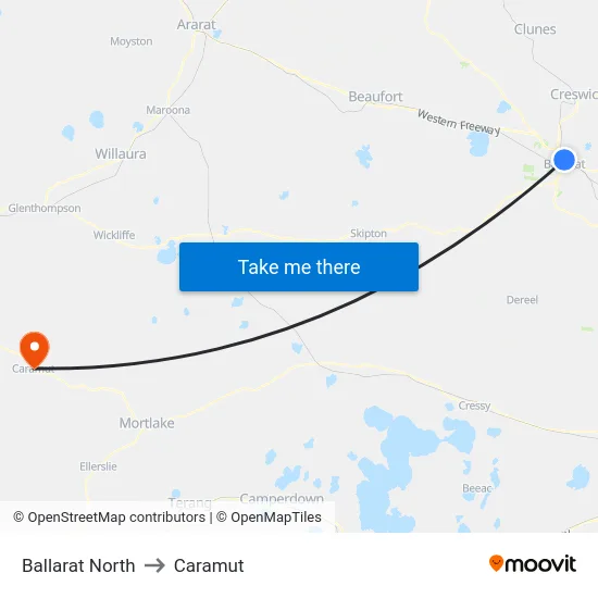 Ballarat North to Caramut map