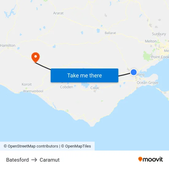 Batesford to Caramut map