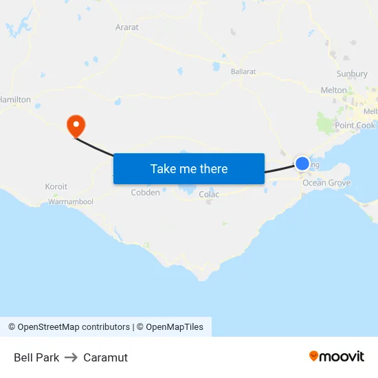 Bell Park to Caramut map