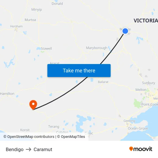 Bendigo to Caramut map