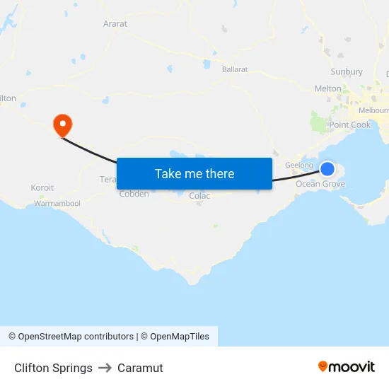 Clifton Springs to Caramut map