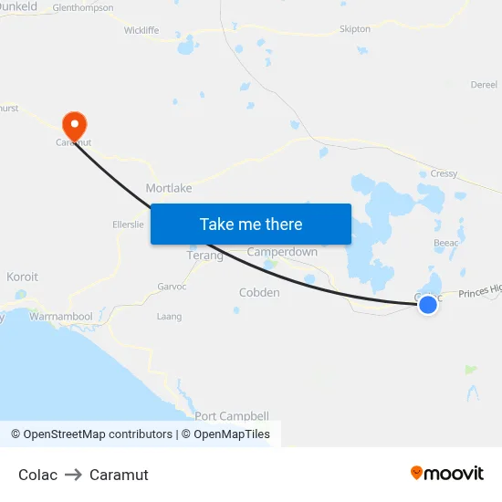 Colac to Caramut map