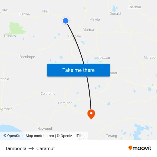 Dimboola to Caramut map