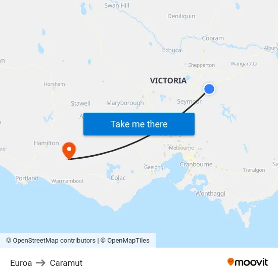 Euroa to Caramut map