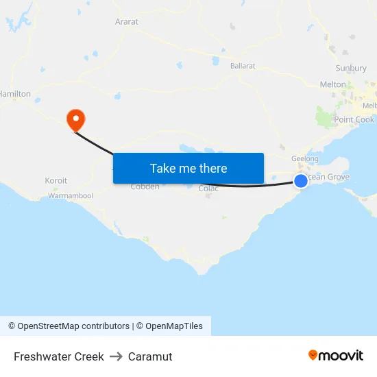 Freshwater Creek to Caramut map