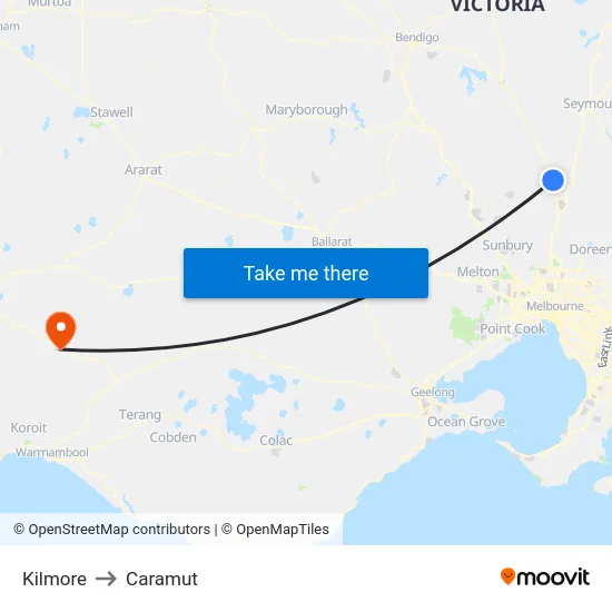 Kilmore to Caramut map