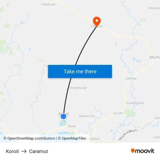 Koroit to Caramut map