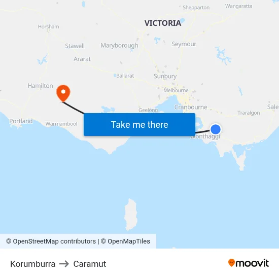 Korumburra to Caramut map