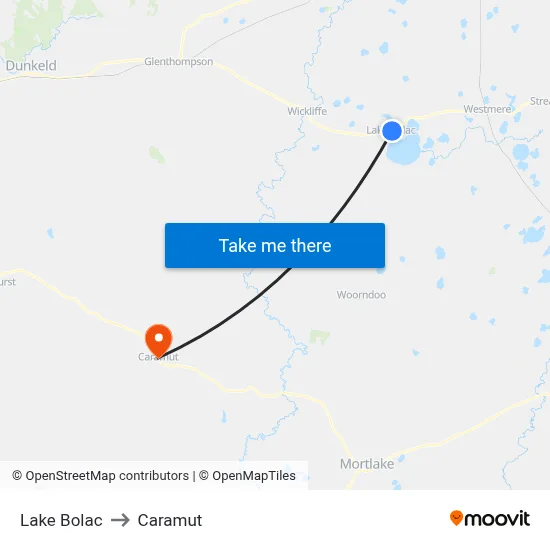 Lake Bolac to Caramut map