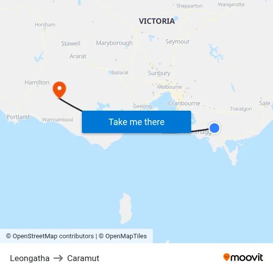 Leongatha to Caramut map