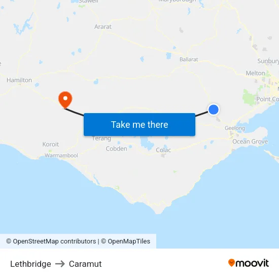 Lethbridge to Caramut map