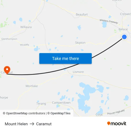 Mount Helen to Caramut map