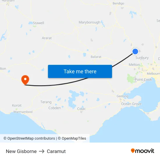 New Gisborne to Caramut map