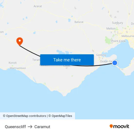 Queenscliff to Caramut map