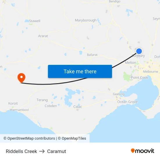 Riddells Creek to Caramut map