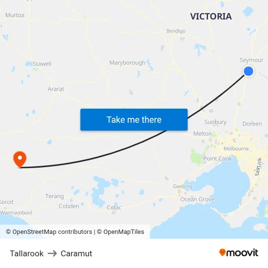 Tallarook to Caramut map