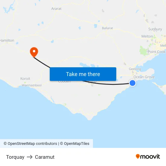 Torquay to Caramut map