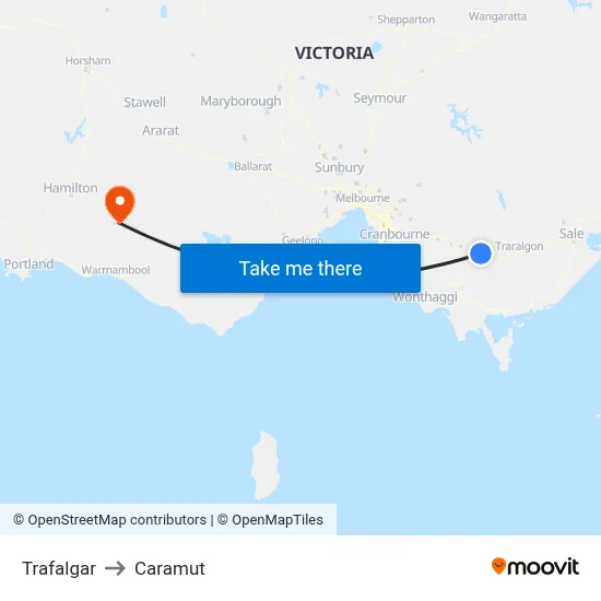 Trafalgar to Caramut map