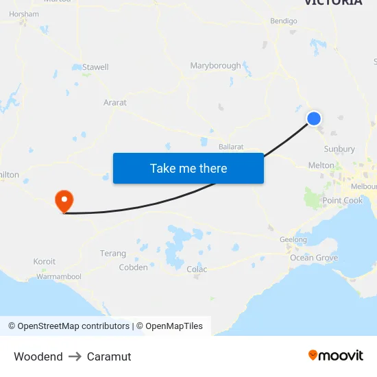 Woodend to Caramut map