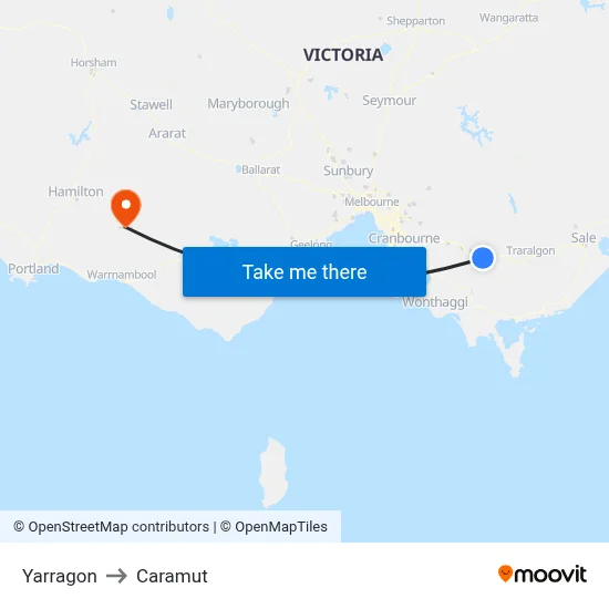 Yarragon to Caramut map